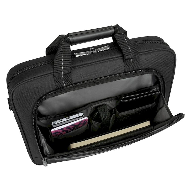Bolso Targus 15.6 Classic Slim detalles de bolsillos y compartimentos