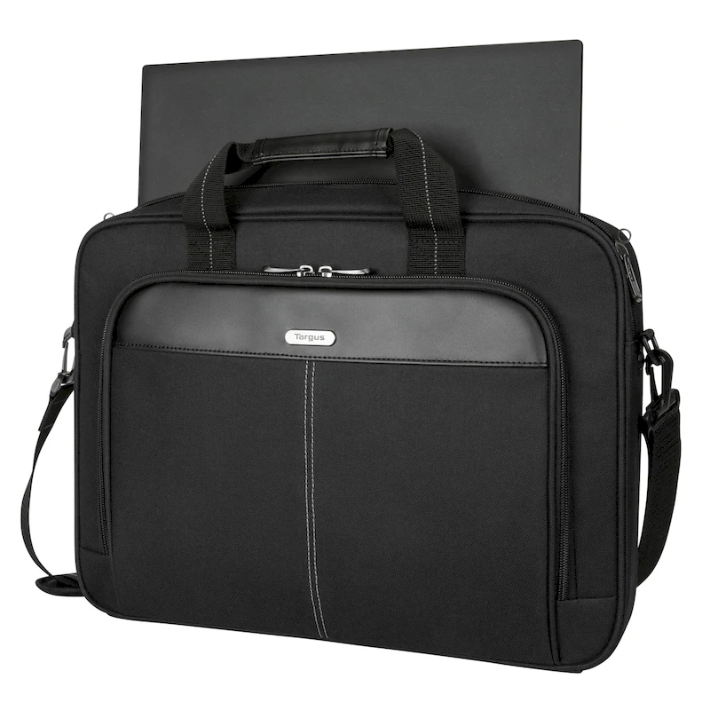 Bolso Targus 15.6 Classic Slim con notebook guardado